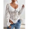 imageSweatyRocks Womens Long Sleeve Lace Bodysuit Fishnet Sheer Mesh Leotards TopsWhite