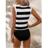 imageSweatyRocks Womens Striped Color Block Bodysuit Sleeveless Round Neck Slim Fitted Jumpsuit ShirtsBlack and White