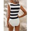 imageSweatyRocks Womens Striped Color Block Bodysuit Sleeveless Round Neck Slim Fitted Jumpsuit ShirtsBlue