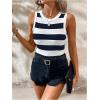 imageSweatyRocks Womens Striped Color Block Bodysuit Sleeveless Round Neck Slim Fitted Jumpsuit ShirtsBlue