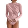 imageSweatyRocks Womens Bodysuit Mock Neck Casual Ruched Long Sleeve JumpsuitLight Pink