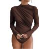imageSweatyRocks Womens Bodysuit Mock Neck Casual Ruched Long Sleeve JumpsuitSolid Brown