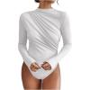 imageSweatyRocks Womens Bodysuit Mock Neck Casual Ruched Long Sleeve JumpsuitWhite