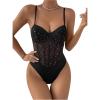 imageSweatyRocks Womens Corset Bodysuit Mesh Sheer Sleeveless Cami Jumpsuit Shirts TopsBlack