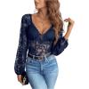 imageSweatyRocks Womens Long Sleeve Lace Bodysuit Fishnet Sheer Mesh Leotards TopsBlue