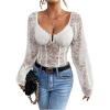 imageSweatyRocks Womens Long Sleeve Lace Bodysuit Fishnet Sheer Mesh Leotards TopsWhite