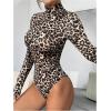 imageSweatyRocks Womens Basic Solid Turtleneck Long Sleeve Bodysuits Jumpsuits Stretchy RomperBlack and Brown