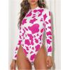 imageSweatyRocks Womens Basic Solid Turtleneck Long Sleeve Bodysuits Jumpsuits Stretchy RomperHot Pink