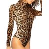 imageSweatyRocks Womens Basic Solid Turtleneck Long Sleeve Bodysuits Jumpsuits Stretchy RomperLeopard