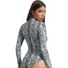 imageSweatyRocks Womens Basic Solid Turtleneck Long Sleeve Bodysuits Jumpsuits Stretchy RomperSnakeskin Grey