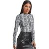imageSweatyRocks Womens Basic Solid Turtleneck Long Sleeve Bodysuits Jumpsuits Stretchy RomperSnakeskin Grey