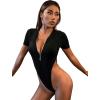 imageSweatyRocks Womens Casual Short Sleeve Half Zip High Cut Skinny Bodysuit JumpsuitBlack