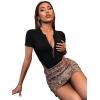 imageSweatyRocks Womens Casual Short Sleeve Half Zip High Cut Skinny Bodysuit JumpsuitBlack
