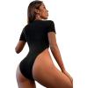 imageSweatyRocks Womens Casual Short Sleeve Half Zip High Cut Skinny Bodysuit JumpsuitBlack