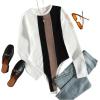 imageSweatyRocks Womens Color Block Stripes Ribbed Knit Bodysuits Long Sleeve Leotard TopsMulticolor
