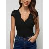 imageSweatyRocks Womens Contrast Lace Short Sleeve Bodysuit V Neck Slim Fit Elegant Jumpsuit ShirtsBlack Lace