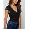 imageSweatyRocks Womens Contrast Lace Short Sleeve Bodysuit V Neck Slim Fit Elegant Jumpsuit ShirtsBlack Lace