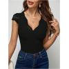 imageSweatyRocks Womens Contrast Lace Short Sleeve Bodysuit V Neck Slim Fit Elegant Jumpsuit ShirtsBlack Lace