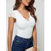 imageSweatyRocks Womens Contrast Lace Short Sleeve Bodysuit V Neck Slim Fit Elegant Jumpsuit ShirtsWhite