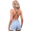 imageSweatyRocks Womens Deep V Neck Backless Cami Top Ruched Wrap Bodysuit JumpsuitBlack