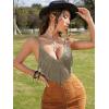 imageSweatyRocks Womens Fringe V Neck Sleeveless Tassel Bodysuit Skinny Cami Bodysuits JumpsuitArmy Green