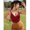 imageSweatyRocks Womens Fringe V Neck Sleeveless Tassel Bodysuit Skinny Cami Bodysuits JumpsuitBurgundy