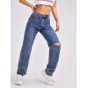 imageSweatyRocks Womens High Waist Slant Pocket Denim Jeans Ripped Straight Leg PantsBlue
