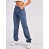 imageSweatyRocks Womens High Waist Slant Pocket Denim Jeans Ripped Straight Leg PantsBlue