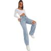 imageSweatyRocks Womens High Waist Slant Pocket Denim Jeans Ripped Straight Leg PantsBlue Pale
