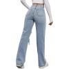 imageSweatyRocks Womens High Waist Slant Pocket Denim Jeans Ripped Straight Leg PantsBlue Pale
