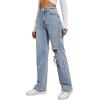 imageSweatyRocks Womens High Waist Slant Pocket Denim Jeans Ripped Straight Leg PantsBlue Pale