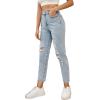 imageSweatyRocks Womens High Waist Slant Pocket Denim Jeans Ripped Straight Leg PantsBlue Pale Light