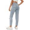 imageSweatyRocks Womens High Waist Slant Pocket Denim Jeans Ripped Straight Leg PantsBlue Pale Light