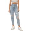 imageSweatyRocks Womens High Waist Slant Pocket Denim Jeans Ripped Straight Leg PantsBlue Pale Light