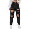 imageSweatyRocks Womens High Waist Slant Pocket Denim Jeans Ripped Straight Leg PantsDark Black