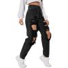 imageSweatyRocks Womens High Waist Slant Pocket Denim Jeans Ripped Straight Leg PantsDark Black