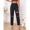 imageSweatyRocks Womens High Waist Slant Pocket Denim Jeans Ripped Straight Leg PantsDeep Black