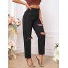 imageSweatyRocks Womens High Waist Slant Pocket Denim Jeans Ripped Straight Leg PantsDeep Black