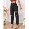 imageSweatyRocks Womens High Waist Slant Pocket Denim Jeans Ripped Straight Leg PantsDeep Black