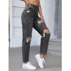 imageSweatyRocks Womens High Waist Slant Pocket Denim Jeans Ripped Straight Leg PantsDeep Grey