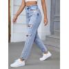 imageSweatyRocks Womens High Waist Slant Pocket Denim Jeans Ripped Straight Leg PantsPale Plain Blue