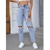 imageSweatyRocks Womens High Waist Slant Pocket Denim Jeans Ripped Straight Leg PantsPale Plain Blue