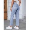 imageSweatyRocks Womens High Waist Slant Pocket Denim Jeans Ripped Straight Leg PantsPale Plain Blue
