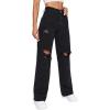 imageSweatyRocks Womens High Waist Slant Pocket Denim Jeans Ripped Straight Leg PantsPlain Black