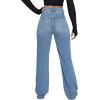 imageSweatyRocks Womens High Waist Slant Pocket Denim Jeans Ripped Straight Leg PantsPlain Solid Blue