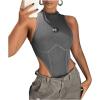 imageSweatyRocks Womens ICON Letter Patched Detail Sleeveless Body Suits High Cut Skinny Tank BodysuitGrey