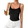 imageSweatyRocks Womens Lace Edge Slim Fit Spaghetti Strap Bodysuit Shapewear TopsBlack