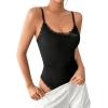 imageSweatyRocks Womens Lace Edge Slim Fit Spaghetti Strap Bodysuit Shapewear TopsBlack