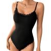 imageSweatyRocks Womens Lace Edge Slim Fit Spaghetti Strap Bodysuit Shapewear TopsBlack