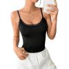 imageSweatyRocks Womens Lace Edge Slim Fit Spaghetti Strap Bodysuit Shapewear TopsBlack